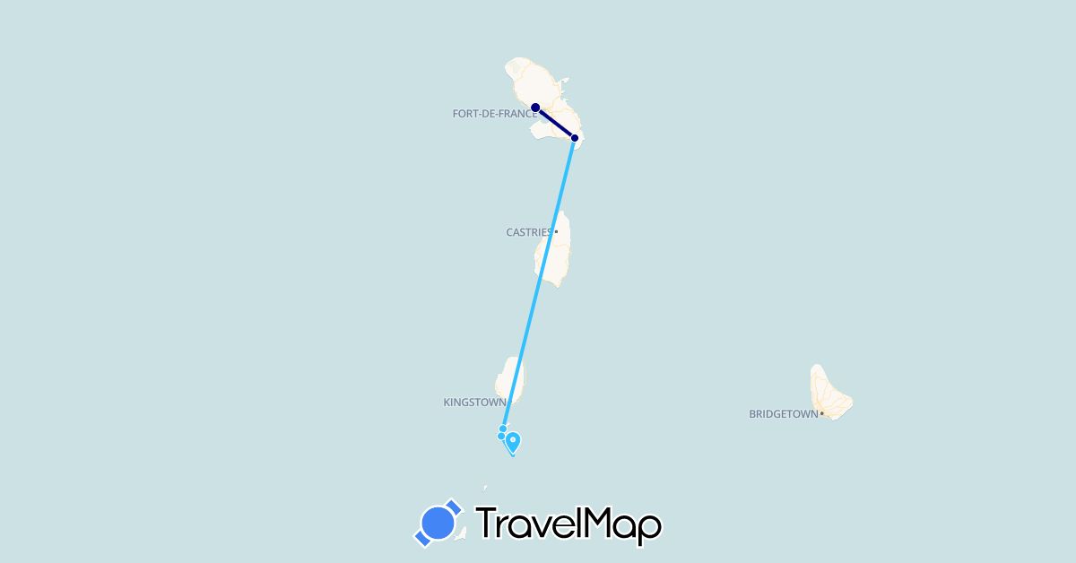 TravelMap itinerary: driving, boat in Martinique, Saint Vincent and the Grenadines (North America)